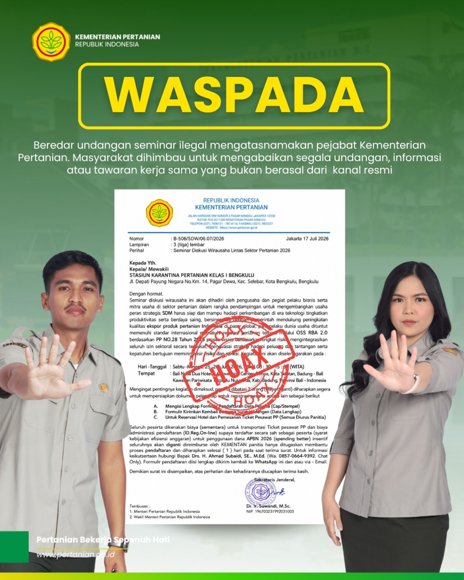 Waspada Penipuan Mengatasnamakan Kementerian Pertanian